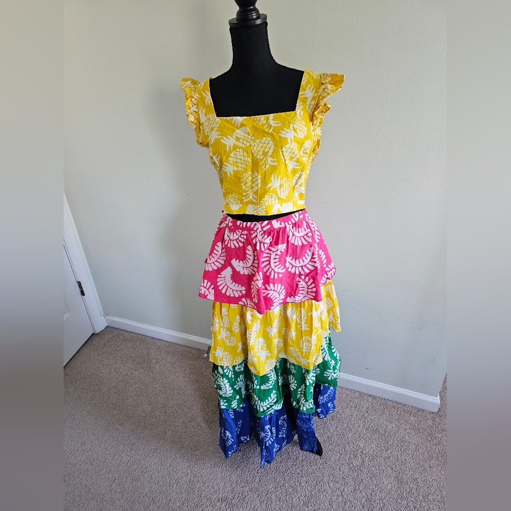NWT Aqua x Studio 189 Rainbow Leaf Print Maxi Skirt Size M - Picture 8 of 9